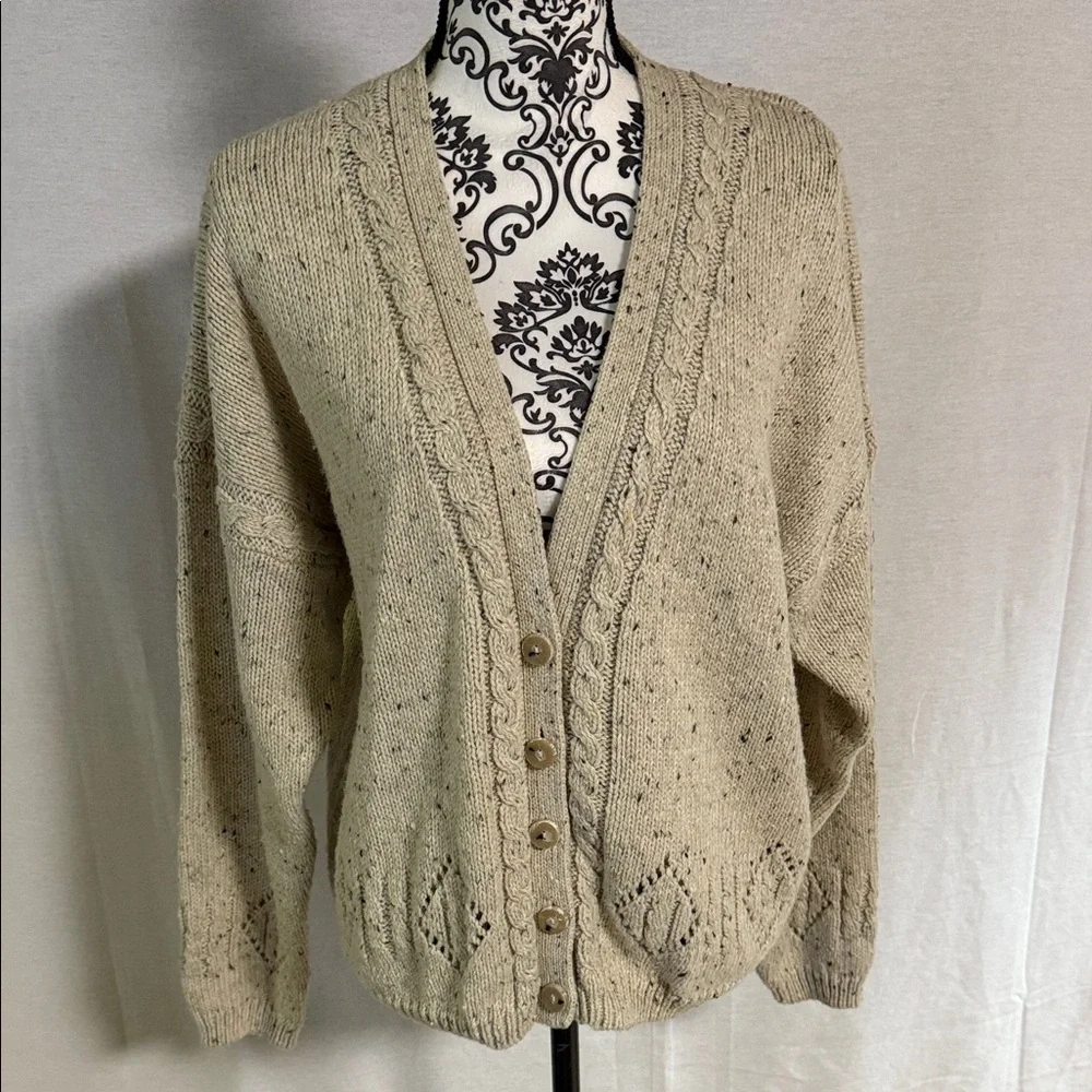 Outback Red Beige Button-Up Cardigan Crochet Open Knit Vintage 80’s Cozy Cabin